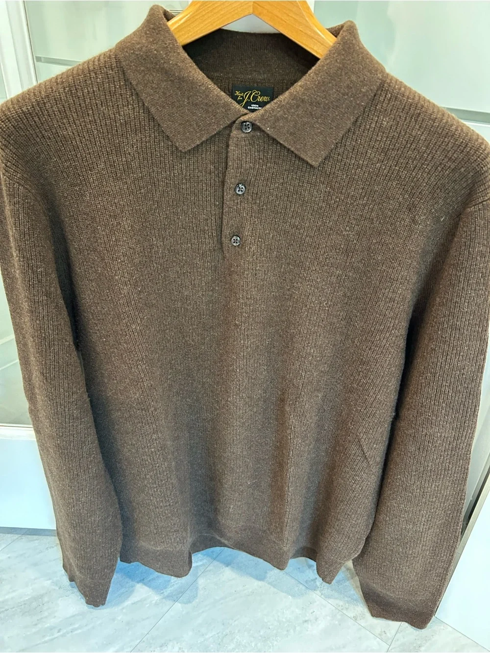 J.Crew 100% Cashmere Ribbed Knit Long Sleeve Polo Sweater Size L